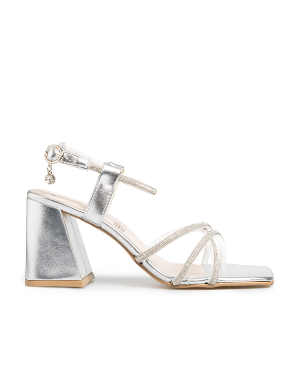 Zapatilla Plata Tiras Brillos 9768